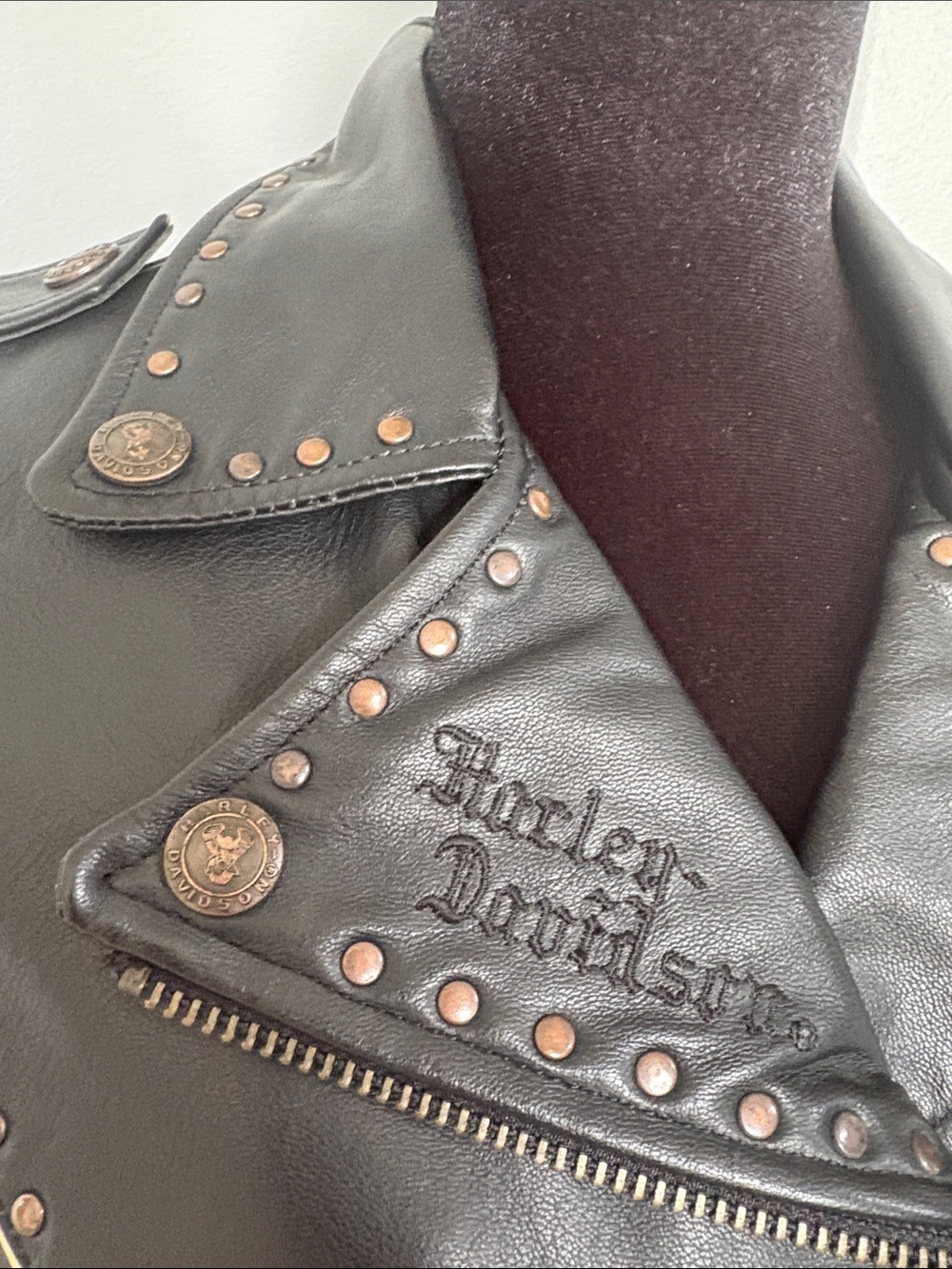 Vintage Harley-Davidson Black Leather Stud-Trim Moto Jacket - Picture 6 of 16